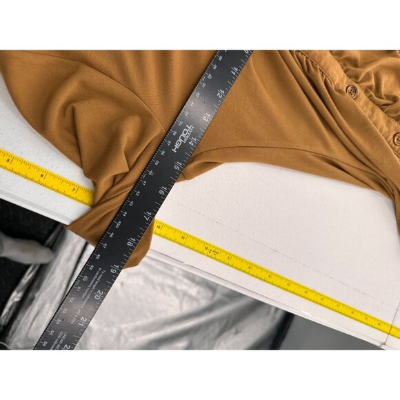 Ruched Button-Down Tunic Shirt Collar Medium NO BOUNDARIES 3/4 Sleeves Brown Y2K - Picture 4 of 8